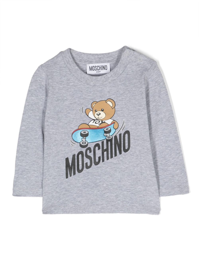 Shop Moschino Logo-print Long-sleeve T-shirt In Grey