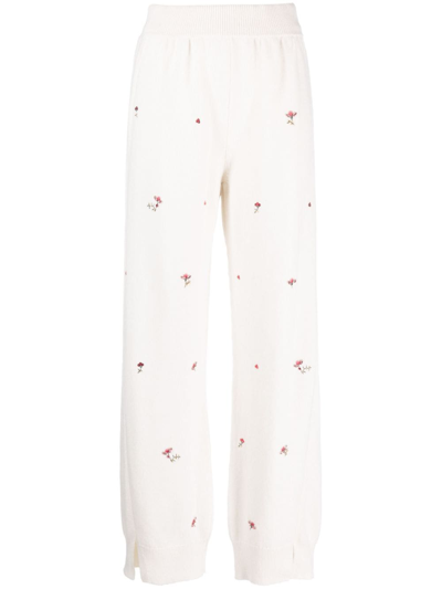 Shop Barrie Floral-embroidery Cashmere Trousers In Neutrals