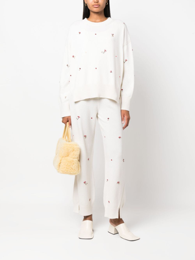 Shop Barrie Floral-embroidery Cashmere Trousers In Neutrals