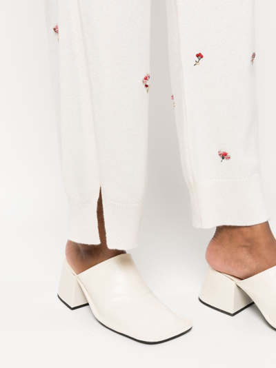 Shop Barrie Floral-embroidery Cashmere Trousers In Neutrals