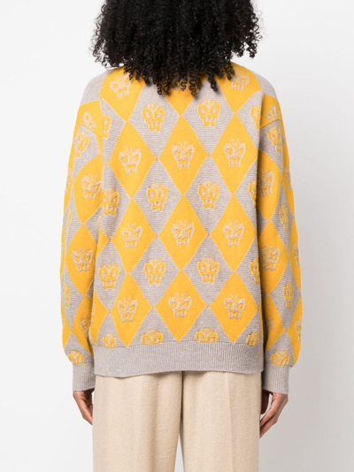 Shop Barrie V-neck Intarsia-knit Cardigan In Yellow