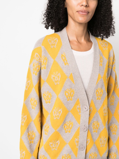 Shop Barrie V-neck Intarsia-knit Cardigan In Yellow