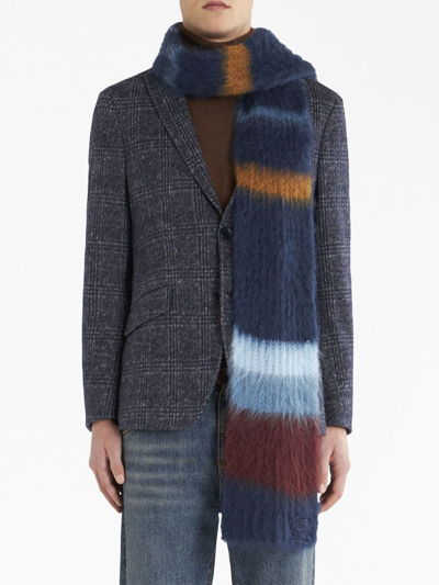 Shop Etro Striped Ribbed-knit Scarf In Blue