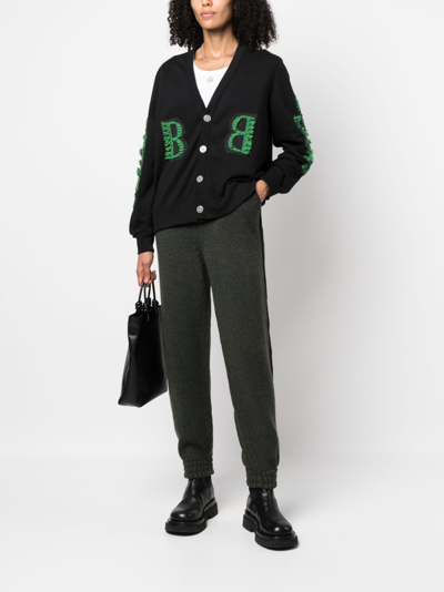 Shop Barrie Logo-embroidered Cashmere Cardigan In Black