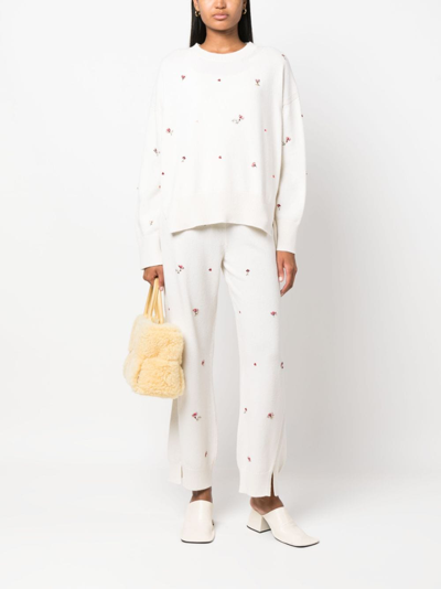 Shop Barrie Floral-embroidery Cashmere Jumper In Neutrals