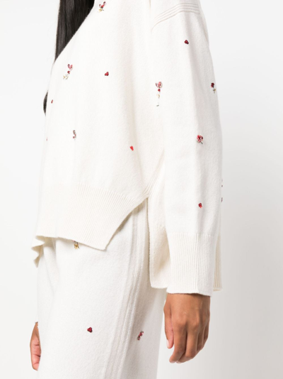 Shop Barrie Floral-embroidery Cashmere Jumper In Neutrals