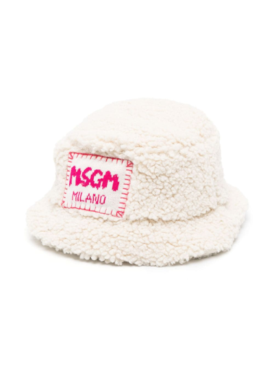 Shop Msgm Logo-patch Bucket Hat In Neutrals