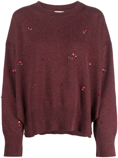 Shop Barrie Floral-embroidery Cashmere Jumper In Red