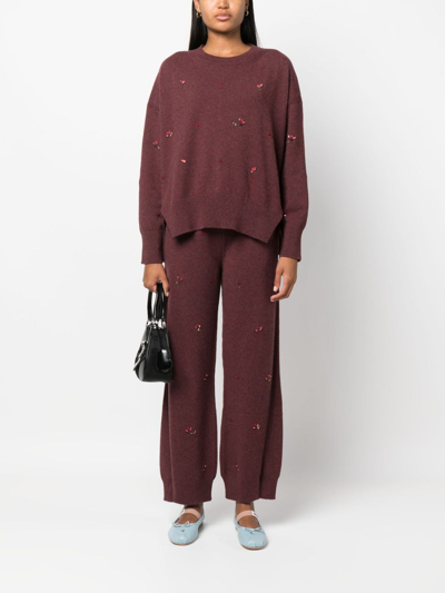 Shop Barrie Floral-embroidery Cashmere Jumper In Red