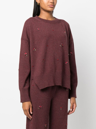 Shop Barrie Floral-embroidery Cashmere Jumper In Red