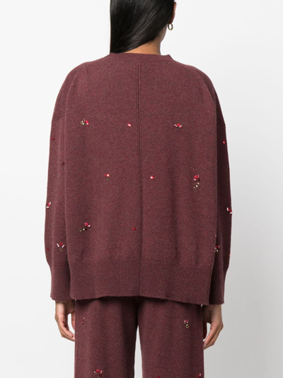 Shop Barrie Floral-embroidery Cashmere Jumper In Red