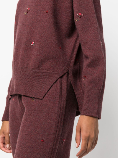 Shop Barrie Floral-embroidery Cashmere Jumper In Red