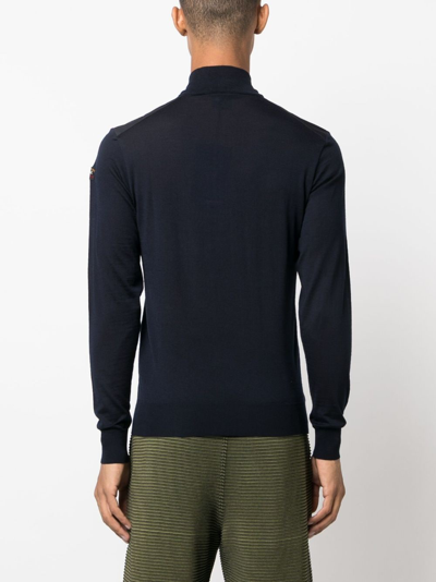 Paul & Shark Logo-patch Roll-neck Jumper In Blue