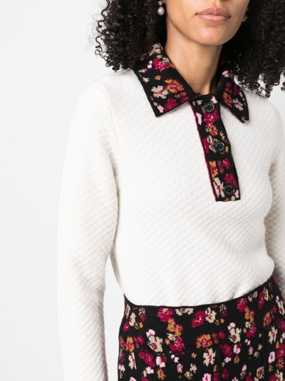 Barrie Floral-print Cashmere Jumper In White