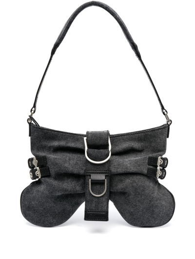 Shop Blumarine Small Butterfly Leather Shoulder Bag In Grey