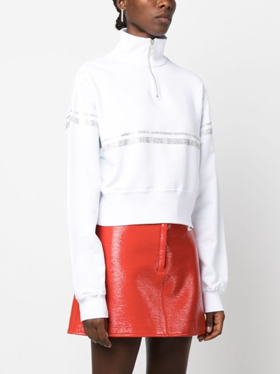 Gcds Rhinestone-embellished Cropped Sweatshirt In White