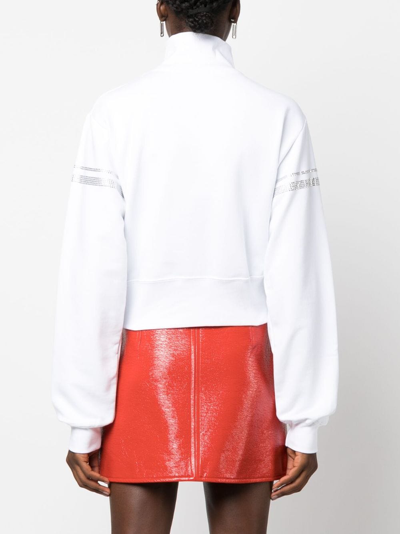 Gcds Rhinestone-embellished Cropped Sweatshirt In White