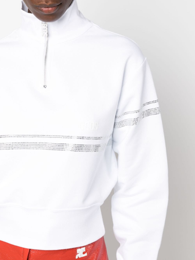 Gcds Rhinestone-embellished Cropped Sweatshirt In White