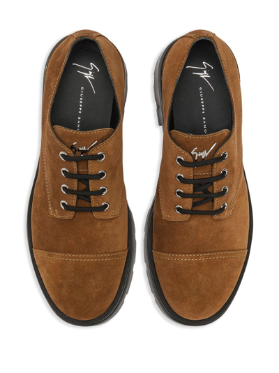 Shop Giuseppe Zanotti Lapley Logo-plaque Derby Shoes In Brown