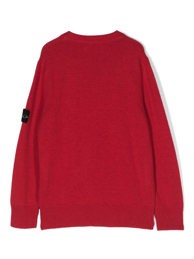 Shop Stone Island Junior Compass-motif Crew-neck Sweatshirt In Red