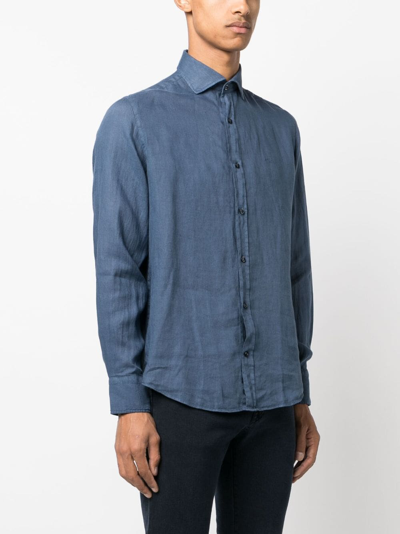 Shop Paul & Shark Logo-embroidered Linen Shirt In Blue