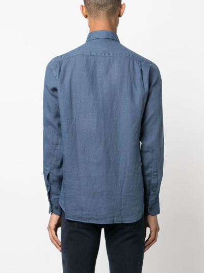 Paul & Shark Logo-embroidered Linen Shirt In Blue