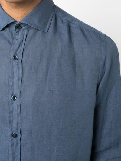 Shop Paul & Shark Logo-embroidered Linen Shirt In Blue