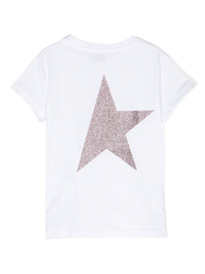 Shop Golden Goose Logo Glitter-print Cotton T-shirt In White