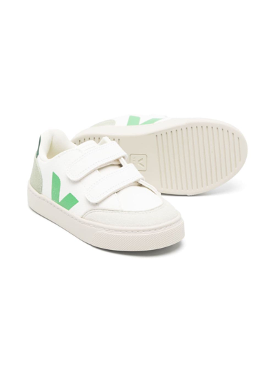 Shop Veja Touch-strap Leather Sneakers In White