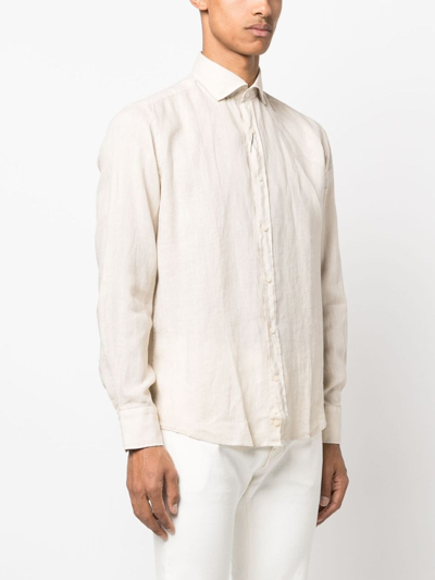 Shop Paul & Shark Logo-embroidered Linen Shirt In Neutrals