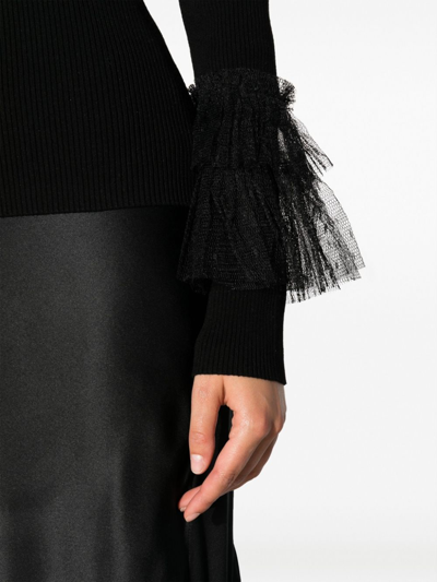 Shop Twinset Tulle-insert Knitted Jumper In Black