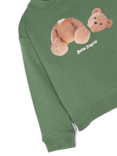 Shop Palm Angels Bear Graphic-print Cotton Sweatshirt In Green