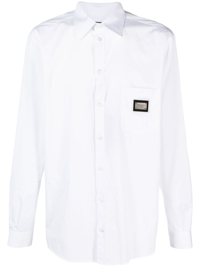 Shop Dolce & Gabbana Logo-plaque Cotton Shirt In White