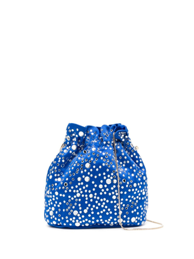 Shop Rosantica Selene Illusione Crystal Bucket Bag In Blue