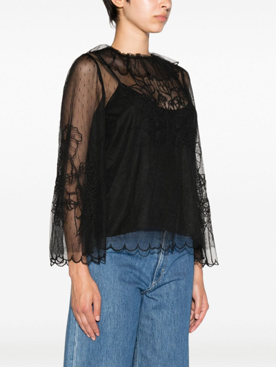 Shop Twinset Layered Lace Long-sleeved Blouse In Black