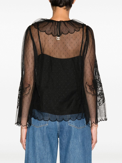 Shop Twinset Layered Lace Long-sleeved Blouse In Black