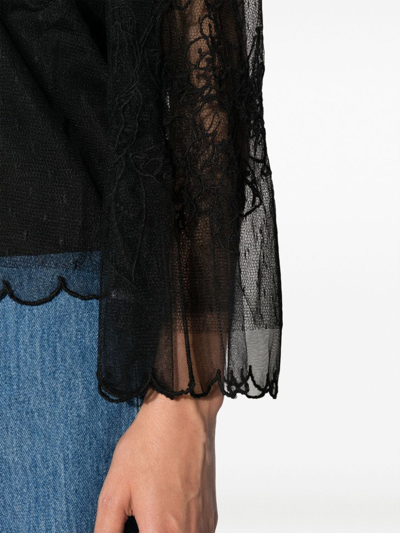 Shop Twinset Layered Lace Long-sleeved Blouse In Black