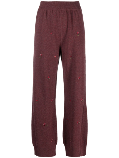 Shop Barrie Floral-embroidery Cashmere Trousers In Red