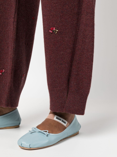 Shop Barrie Floral-embroidery Cashmere Trousers In Red