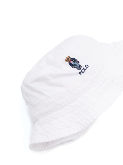 Shop Ralph Lauren Polo-bear Embroidered Cotton Bucket Hat In White
