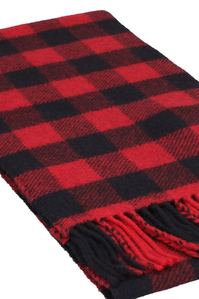 Shop Woolrich Buffalo Checked Wool Scarf In Red