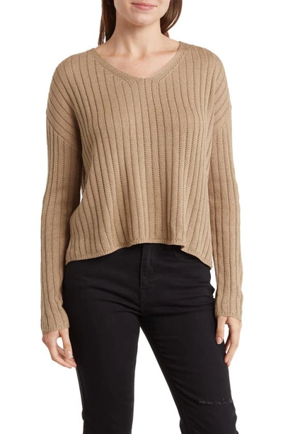 Shop Love By Design Samantha V-neck Knit Sweater In Simply Taupe