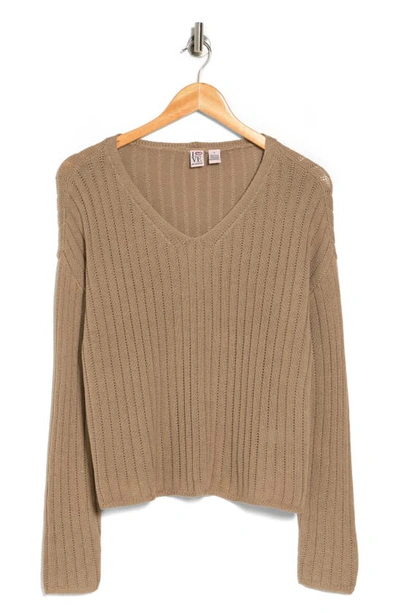 Love By Design Samantha V-neck Knit Blouse In Simply Taupe