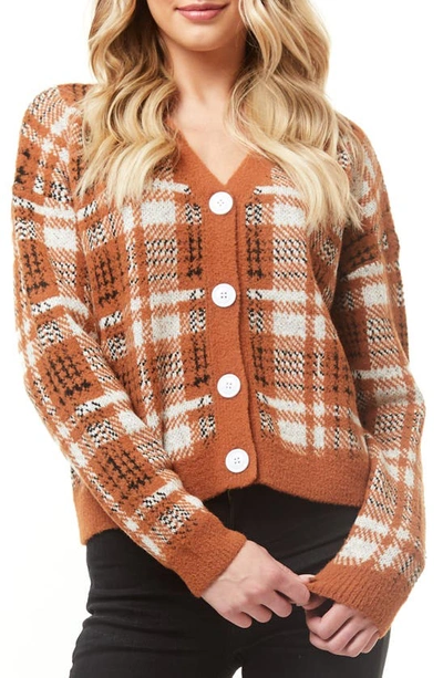 Shop Love By Design Frankie Pattern Cardigan In Chai Tea Plaid