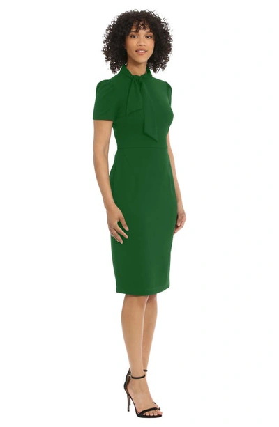 Maggy London Tie Neck Puff Sleeve Scuba Crepe Dress In Formal Garden