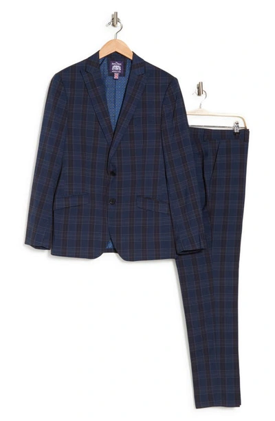 Savile Row Co Navy Multi Plaid Peak Lapel Suit In Navy