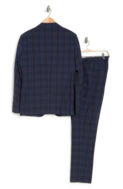 Savile Row Co Navy Multi Plaid Peak Lapel Suit In Navy