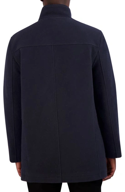 Shop Cole Haan Plush Wool Blend Coat In Navy
