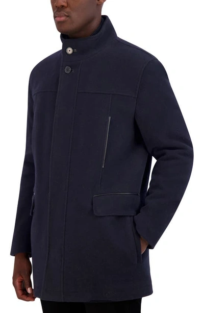 Shop Cole Haan Plush Wool Blend Coat In Navy