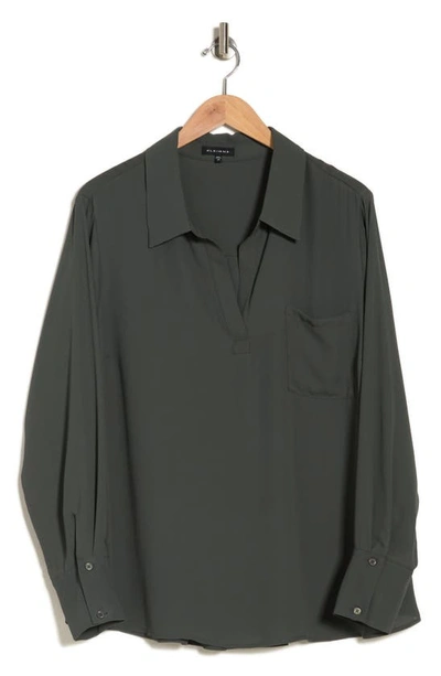 Shop Pleione Long Sleeve Popover Blouse In Cypress